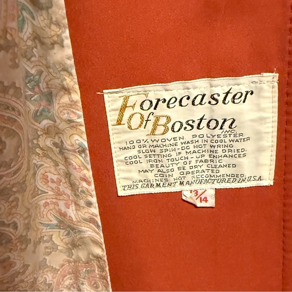 Stunning Vintage Forecaster of Boston Belted Trench Coat Burnt Orange Size 14 - Picture 16 of 16
